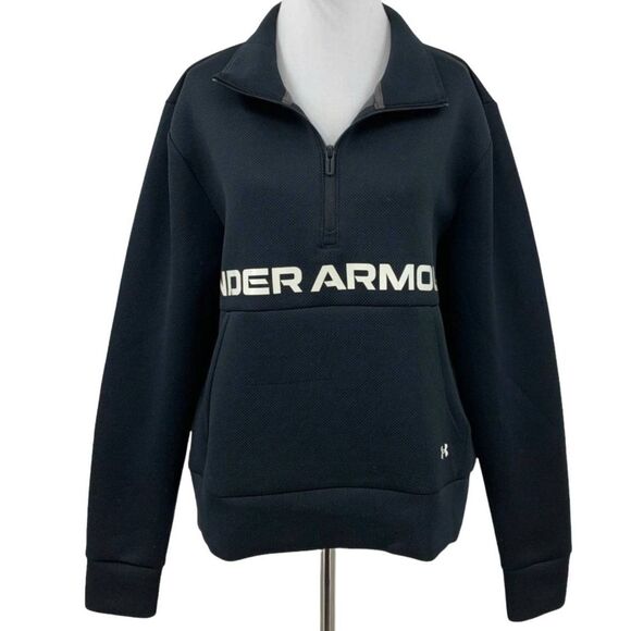 Under Armour Sweatshirt Womens M Black Polka Dot Scuba Knit 1/4 Zip Mock Neck - Picture 1 of 3